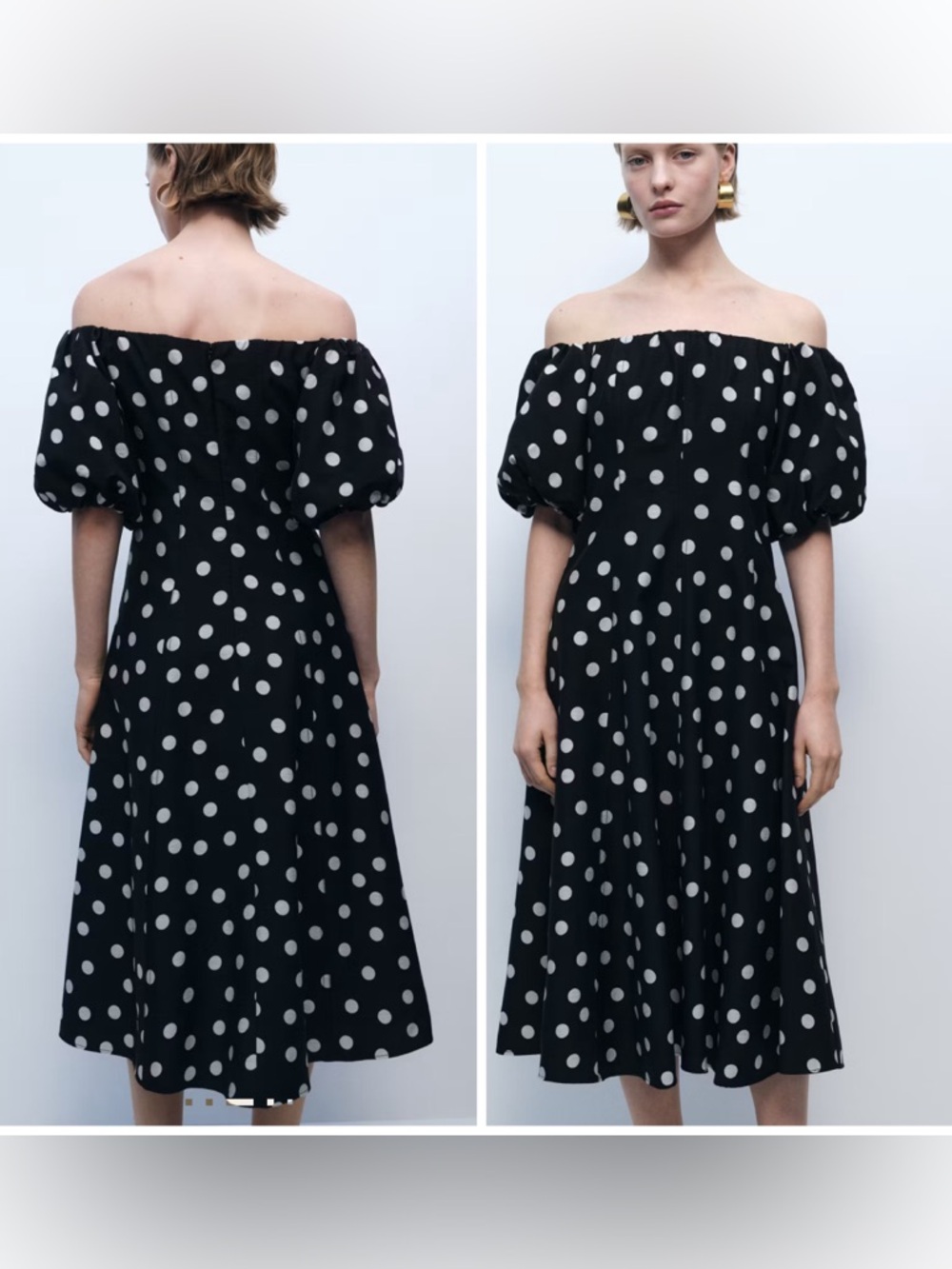 Mango Black Off-Shoulder Polka Dot Midi Dress - Picture 10 of 10
